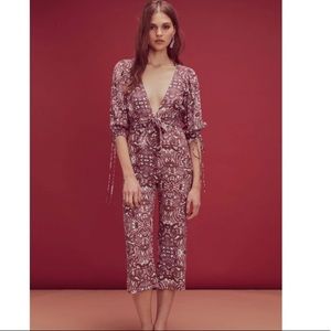 For Love And Lemons Burgundy Patterned Jumpsuit